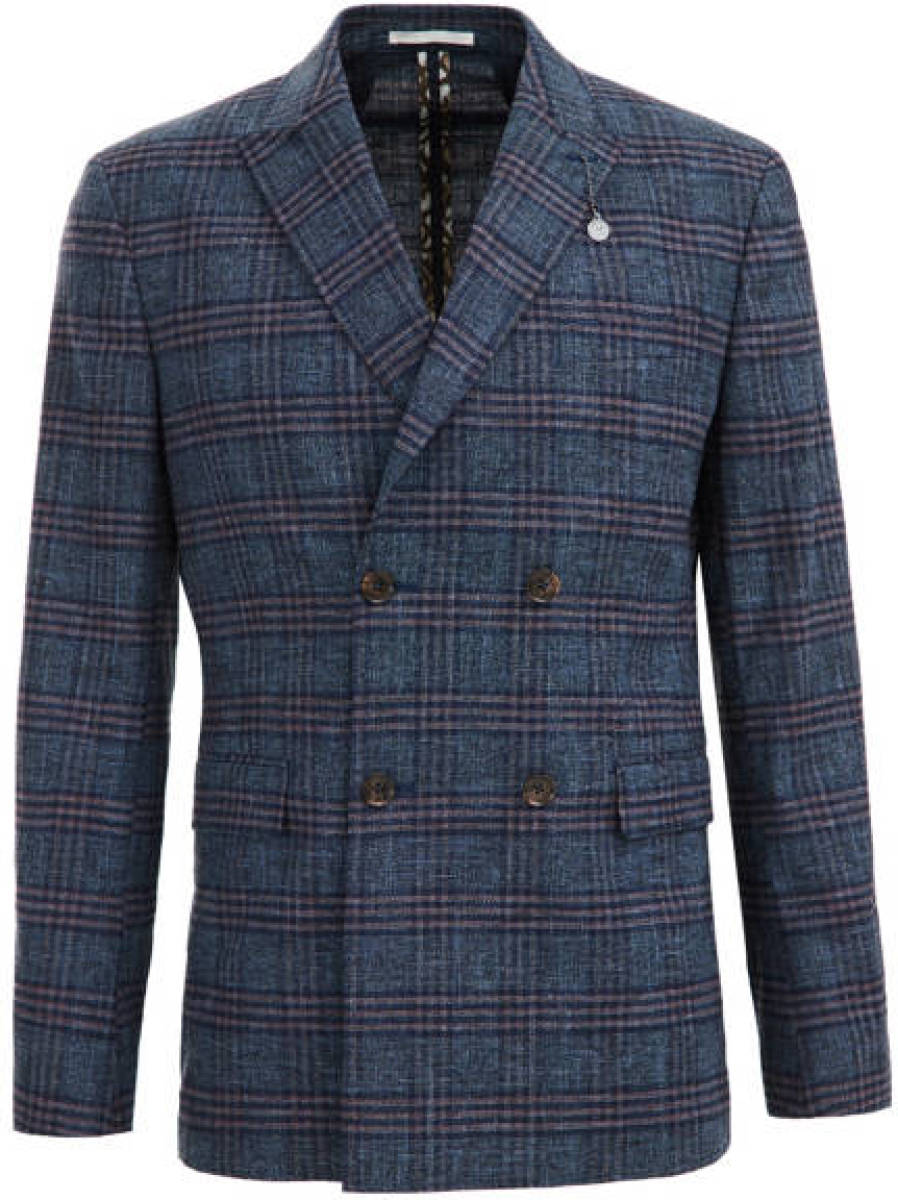 Van Gils geruit slim fit colbert heavy blue