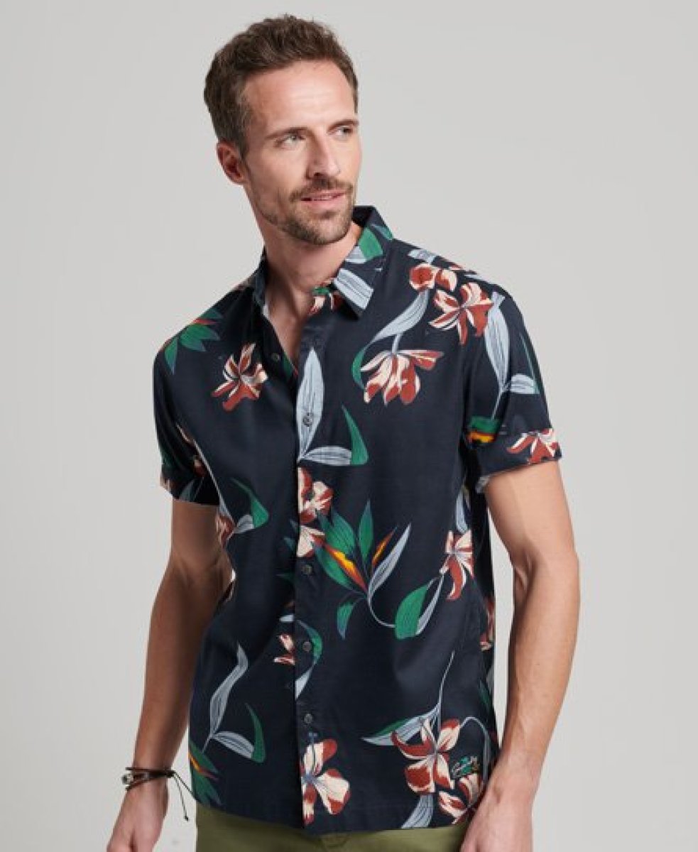 Superdry regular fit overhemd Vintage Hawaiian met all over print donkerblauw