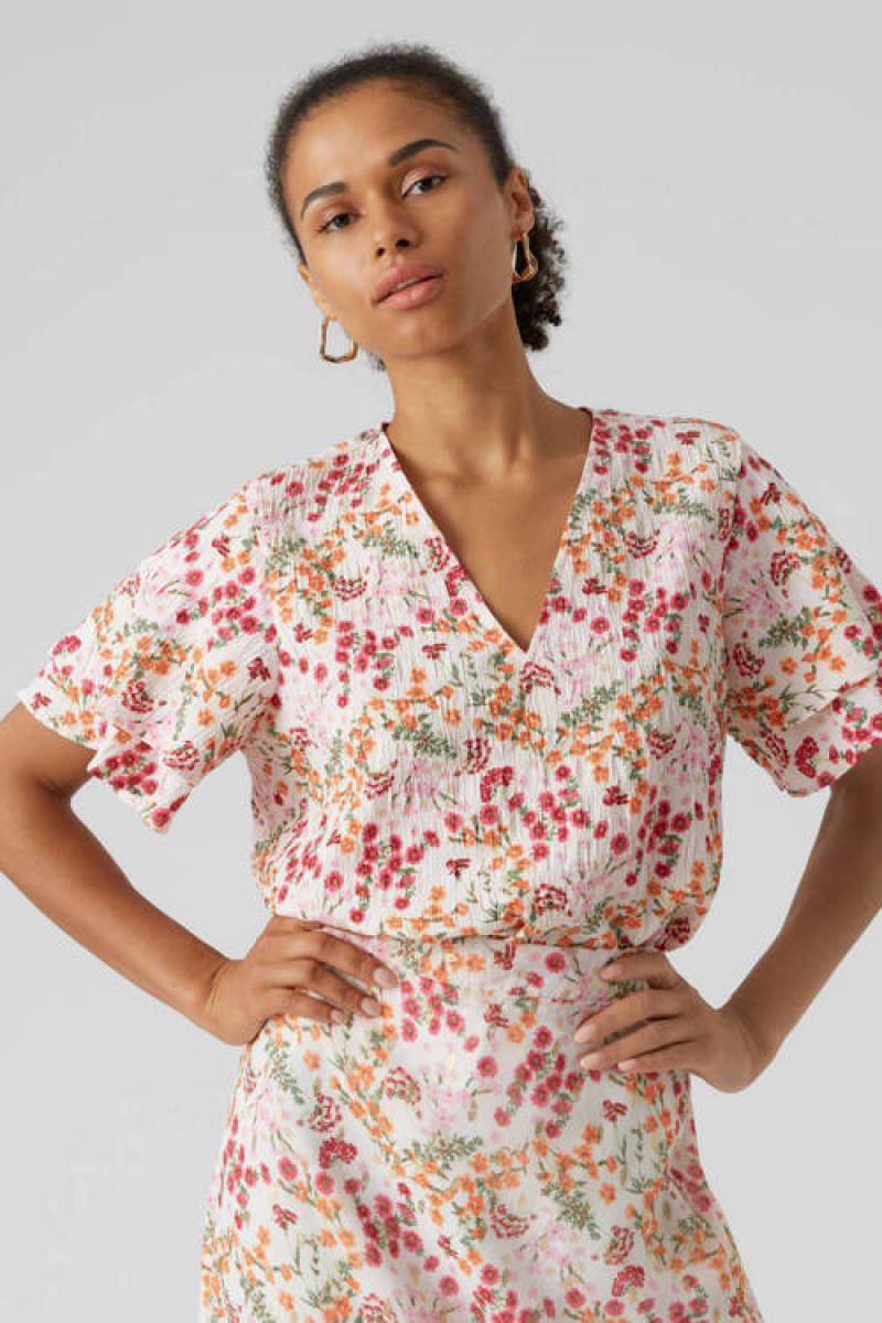 VERO MODA gebloemde top VMUTILLA roze/geel/groen