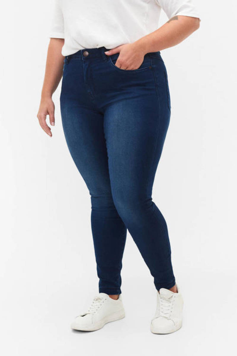 Zizzi high waist slim fit jeans AMY dark blue denim