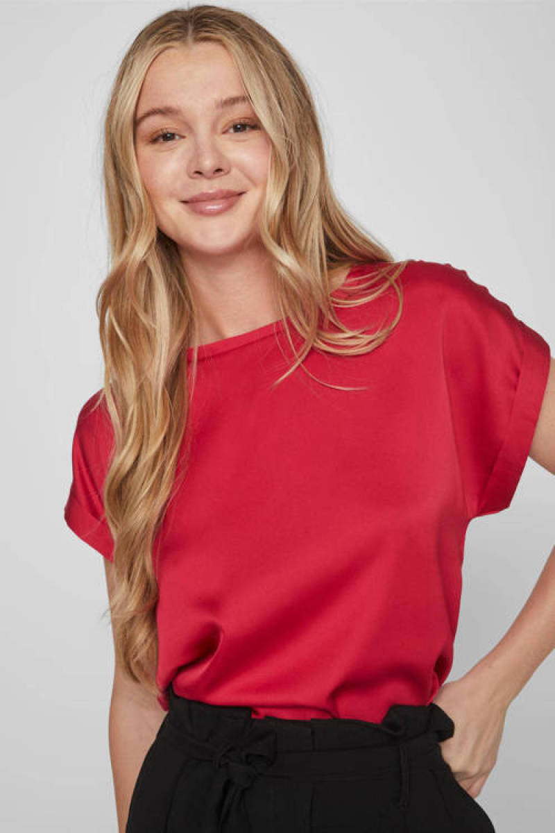 VILA satijnen top VIELLETTE rood