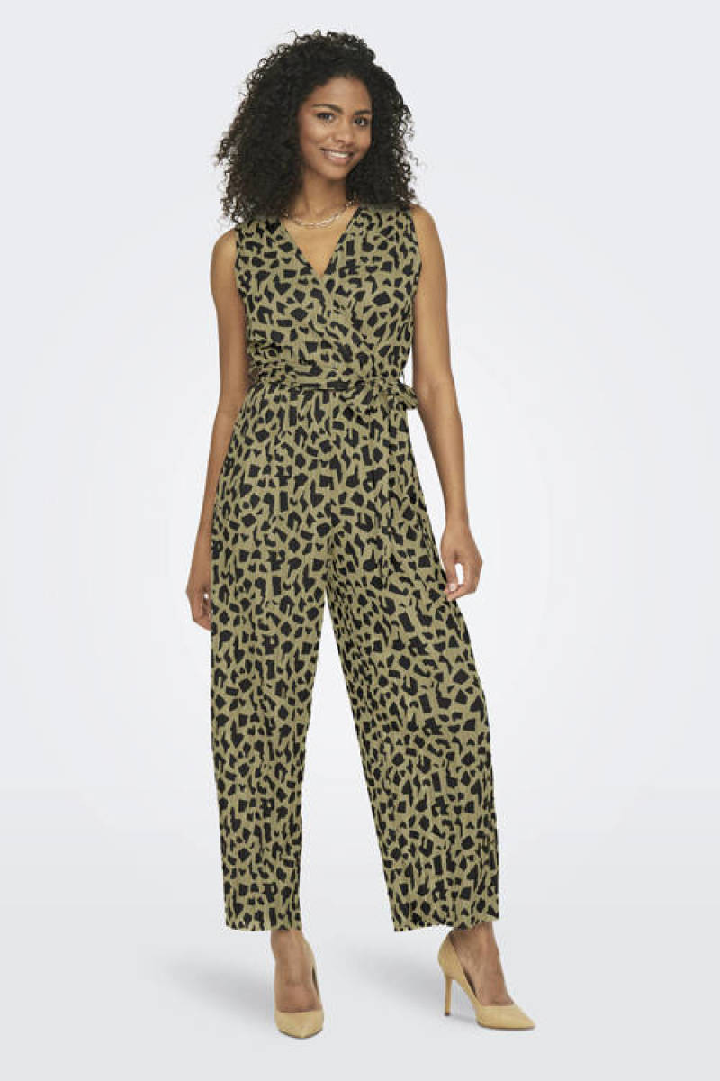 Only jumpsuit ONLSAFARI met all over print zwart/bruin
