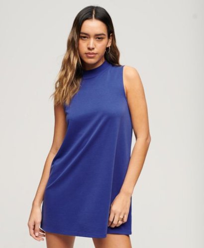 Superdry Vrouwen Mouwloze Mini-jurk met A-lijn Blauw Grootte: 44