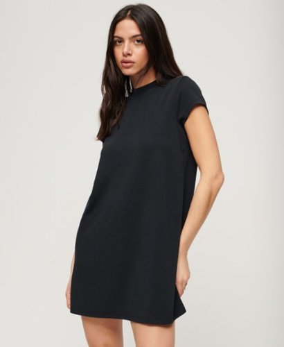 Superdry Vrouwen A-lijn Mini-jurk met Korte Mouwen Zwart Grootte: 36