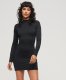 Superdry Vrouwen Jersey Mini-jurk met Hoge Hals Zwart Grootte: 36