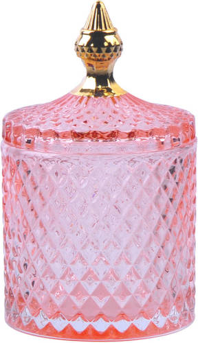 Clayre & Eef Glazen potje Ø 11x18 cm Roze Glas Potje met deksel Roze Potje met deksel
