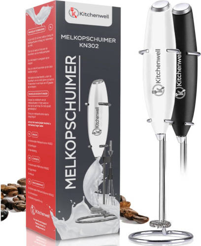 Kitchenwell Elektrische Melkopschuimer - Inclusief RVS Houder & Eierklopper - Wit