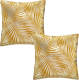 Atmosphera 2x Bank/sier kussens voor binnen palmen print Oker goud 40 x 40 x 11 cm - Sierkussens