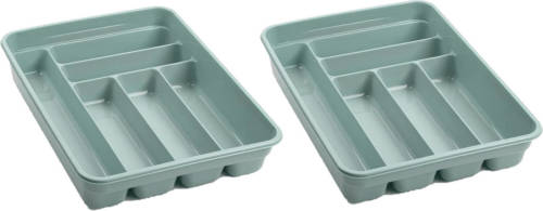 Forte Plastics 2x stuks bestekbakken/bestekhouders 6-vaks mintgroen L40 x B30 x H7 cm - Bestekbakken