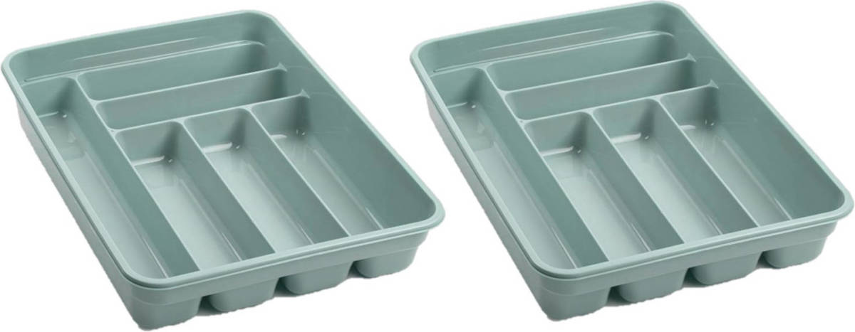 Forte Plastics 2x stuks bestekbakken/bestekhouders 6-vaks mintgroen L40 x B30 x H7 cm - Bestekbakken
