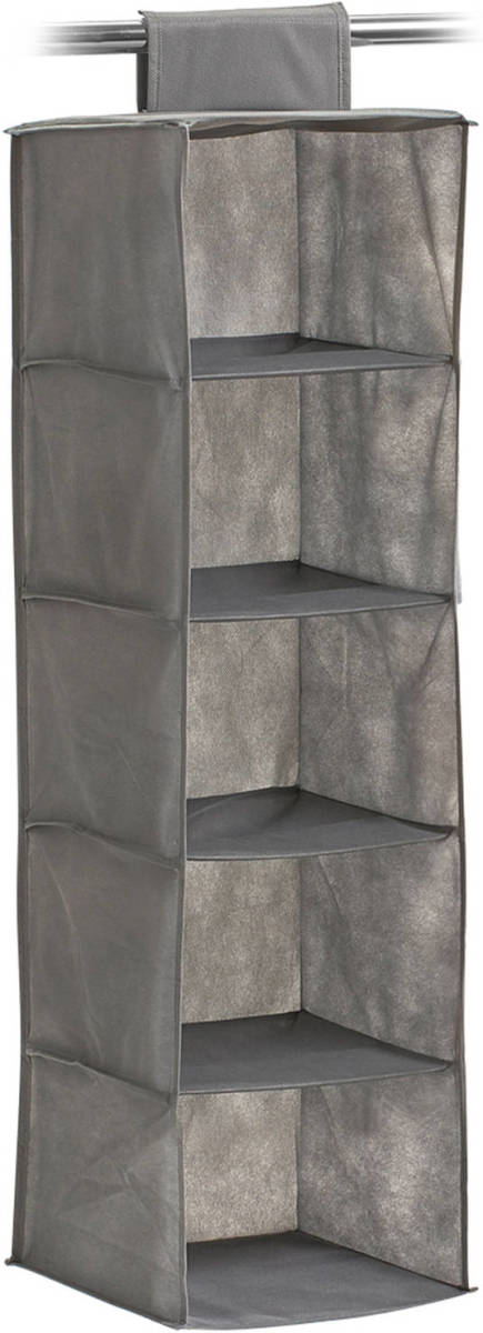 Zeller Kast organizer - hangend - 5 vakken - 28 x 28 x 95 cm - grijs - Opbergmanden