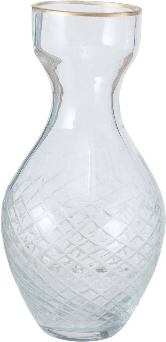 Deco by Boltze Stijlvolle glazen kleine decoratieve bloemenvaas in het transparant glas van 15 x 7 cm - Vazen