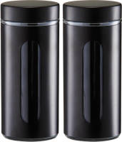 Zeller Voorraadpot/blik met venster - 2x - zwart - 1200 ml - glas/metaal - Voorraadblikken