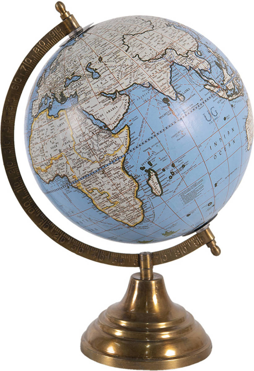 Clayre & Eef Wereldbol 22x33 cm Blauw Hout Metaal Globe Blauw Globe