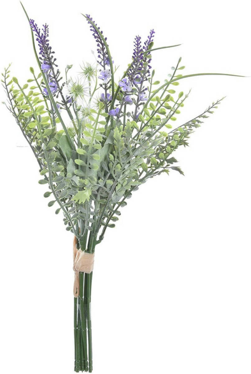 Items Lavendel kunstbloemen - bosje met stelen van paarse bloemetjes - 14 x 42 cm - Kunstplanten