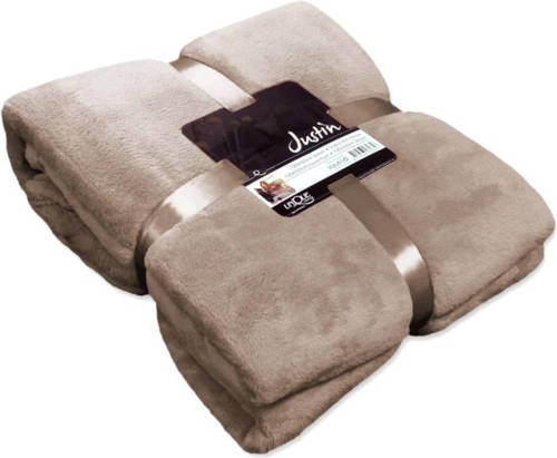 Unique Living Justin fleece plaid - Fleece polyester - 150x200 cm - Warm taupe