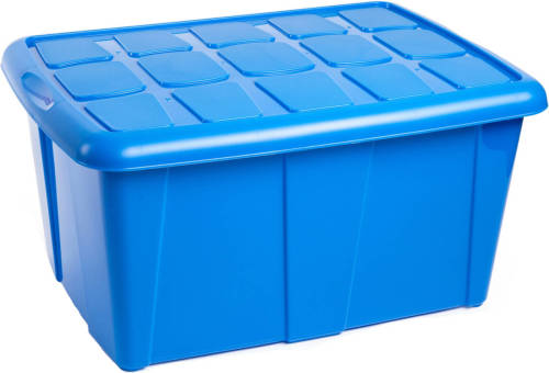 Forte Plastics Opslagbox kist van 60 liter met deksel - Blauw - kunststof - 63 x 46 x 32 cm - Opbergbox