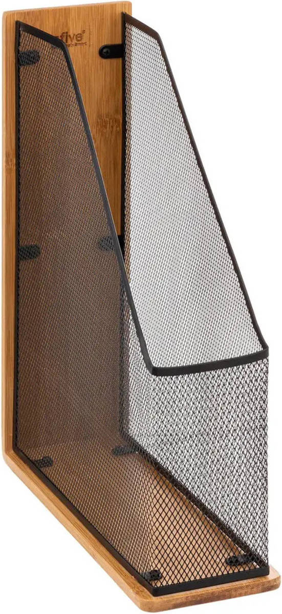5five Lectuurbak/tijdschriftenrek - mesh - 9 x 27 x 33 cm - bamboe hout - tijdschriftenrek