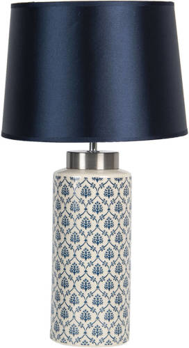 HAES deco - Tafellamp - Modern Chic - Elegante Lamp, Ø 28x50 cm - Blauw/Wit Keramiek - Bureaulamp, Sfeerlamp