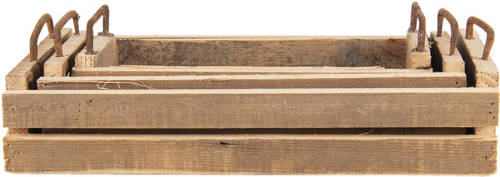 HAES deco - Decoratieve Dienbladen Set van 3 Bruin 40x25x11 / 35x16x10 / 25x7x10 cm - van Hout Metaal