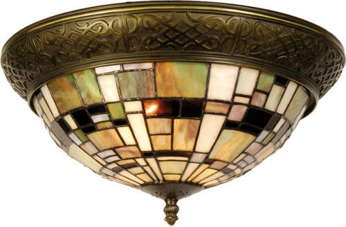 HAES deco - Plafondlamp Tiffany Groen, Bruin, Beige Ø 38x19 cm E14/max 2x40W