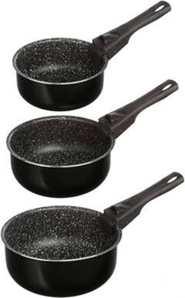 5five Steelpan/sauspan 3x stuks - voor alle kookplaten - aluminium - zwart - 17/19/21 cm - Steelpannen