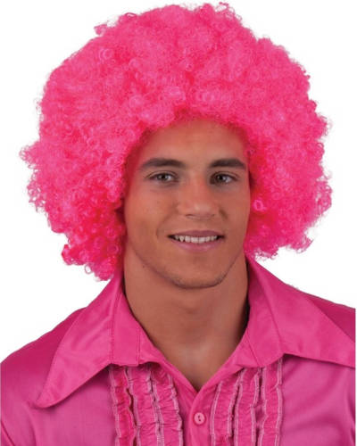 Funny Fashion Neon roze afropruik - Verkleedpruiken