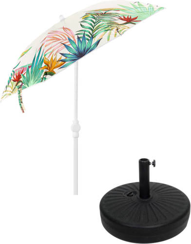 4Goodz Beige Parasol met Bladeren 180 cm met Bijbehorende Parasolvoet