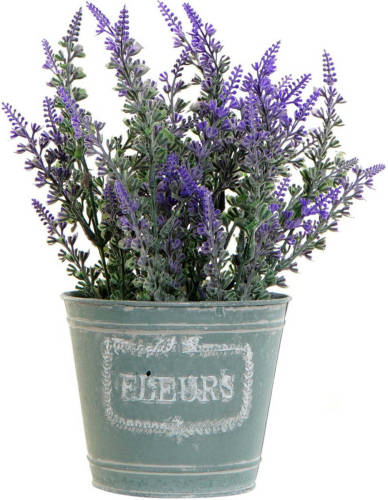 Items Lavendel bloemen kunstplant in bloempot - paarse bloemen - 14 x 27 cm - Kunstplanten