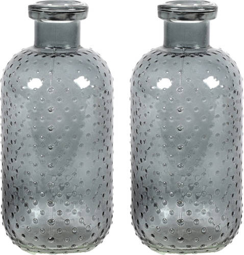 Countryfield Bloemenvaas Cactus Dots - 2x - donkergrijs transparant - glas - D11 x H24 cm - Vazen