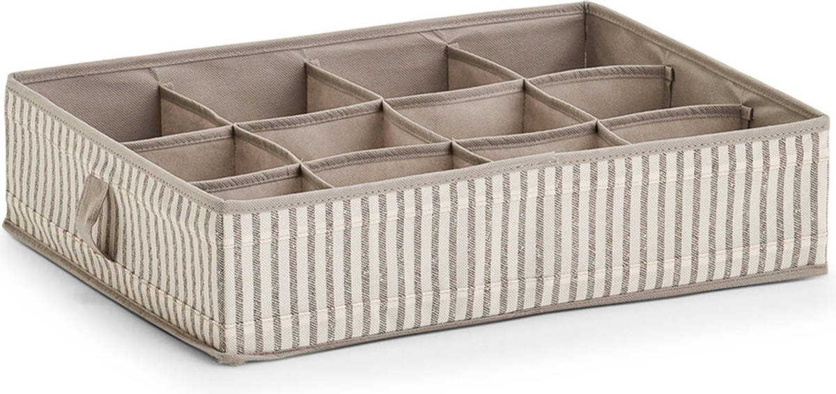 Zeller Kleding/kast organizer - 12 vakken - beige - 44 x 34 x 11 cm - polyester - Opbergmanden