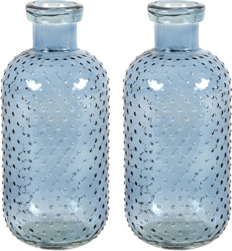 Countryfield Bloemenvaas Cactus Dots - 2x - blauw transparant - glas - D11 x H24 cm - Vazen