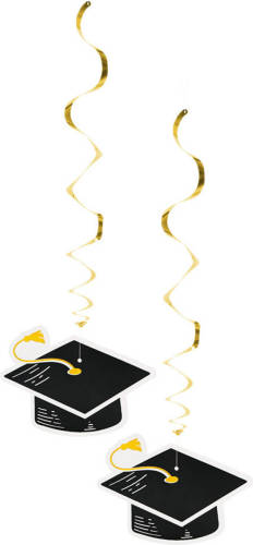 Boland Hangdecoratie swirls geslaagd thema - 2x - zwart/goud - papier - 85 cm - examenfeest versiering - Hangdecoratie
