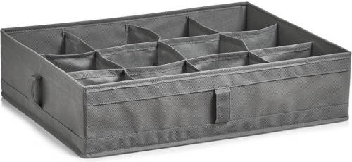 Zeller Kleding/kast organizer - 12 vakken - grijs - 44 x 34 x 11 cm - polyester - Opbergmanden