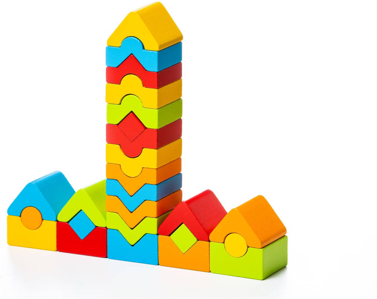 Cubika houten stapeltorentjes blokkenset