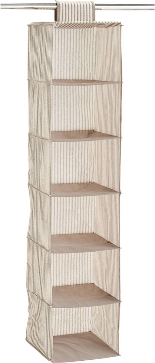 Zeller Kast organizer - hangend - 6 vakken - 30 x 30 x 129 cm - beige - Opbergmanden