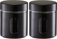 Zeller Voorraadpot/blik met venster - 2x - zwart - 600 ml - glas/metaal - Voorraadblikken