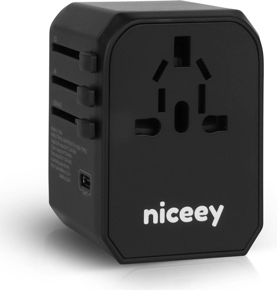 Niceey Wereldstekker - Universele Stekker - Zwart