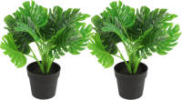 Countryfield Kunstplant Monstera in bloempot - 2x - Groen - 15 x 28 cm - Kunstplanten