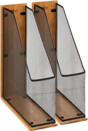 5five Lectuurbak/tijdschriftenrek - 2x - mesh - 9 x 27 x 33 cm - bamboe hout - tijdschriftenrek