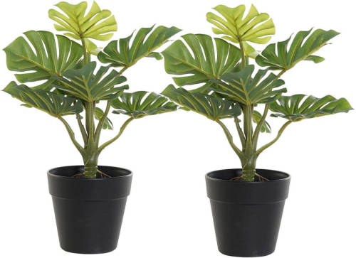 Items Kunstplant Monstera in bloempot - 2x - Groen - 20 x 30 cm - Kunstplanten