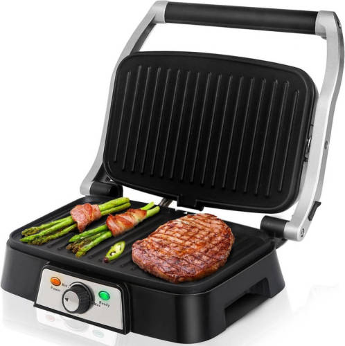BES LED Contactgrill - Tosti Apparaat - Tosti Ijzer - Aigi Hitty - Cool Touch - RVS - Zwart/Zilver