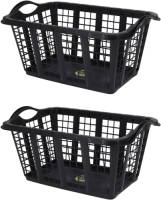 Bathroom Solutions 2x Stuks Wasmanden met handvatten - zwart - 37 liter - Wasmanden