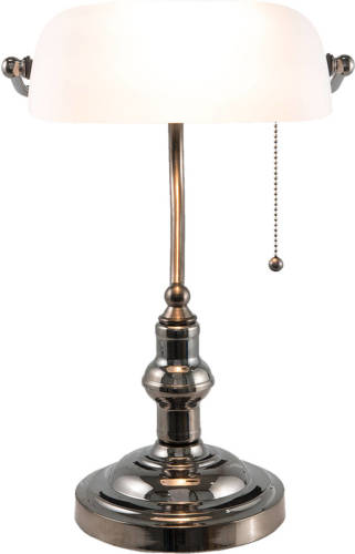 HAES deco - Bureaulamp Bankierslamp 27x23x42 cm Wit Ijzer Glas Tafellamp