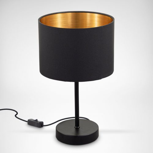 B.K.Licht Tafellamp BK_TL1422 Tischleuchte, Stoffschirm Schwarz-Gold, E27-Fassung