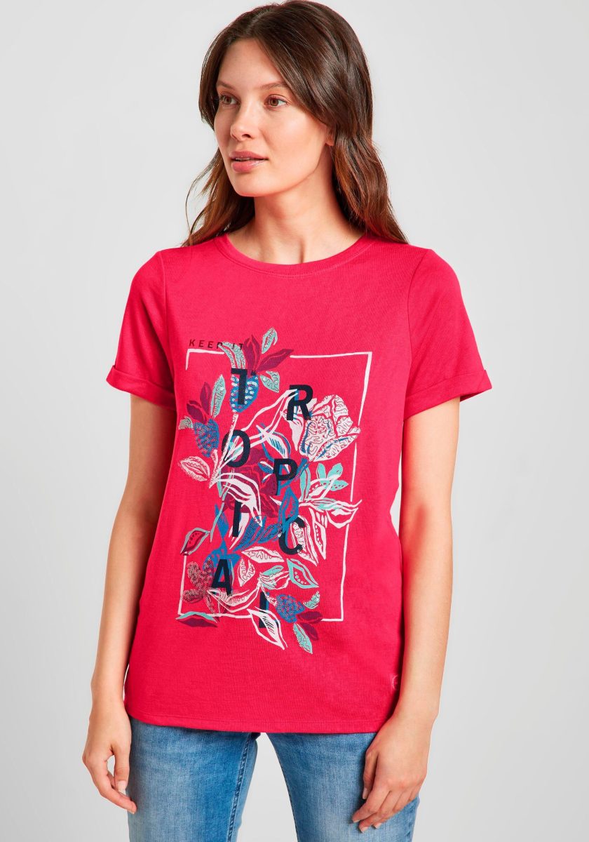 CECIL T-shirt LINENLOOK_Shape print met klassieke ronde hals