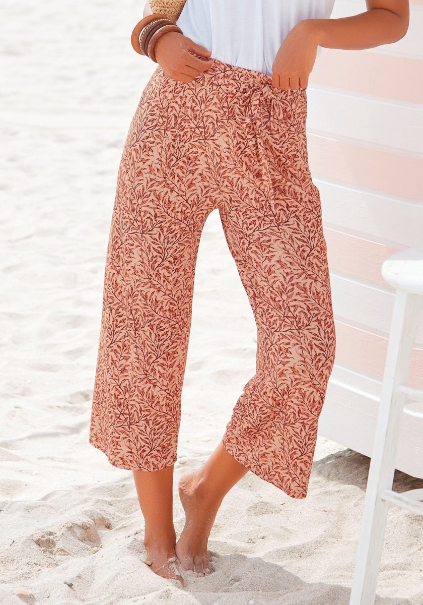 Beachtime Culotte met bladdessin (Met een bindceintuur)