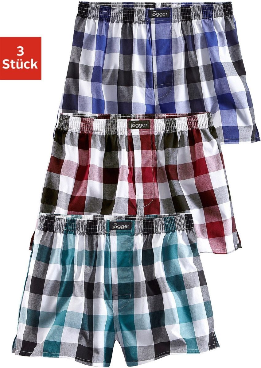 le jogger ® Geweven boxershort gekleurd geruit (set, 3 stuks)