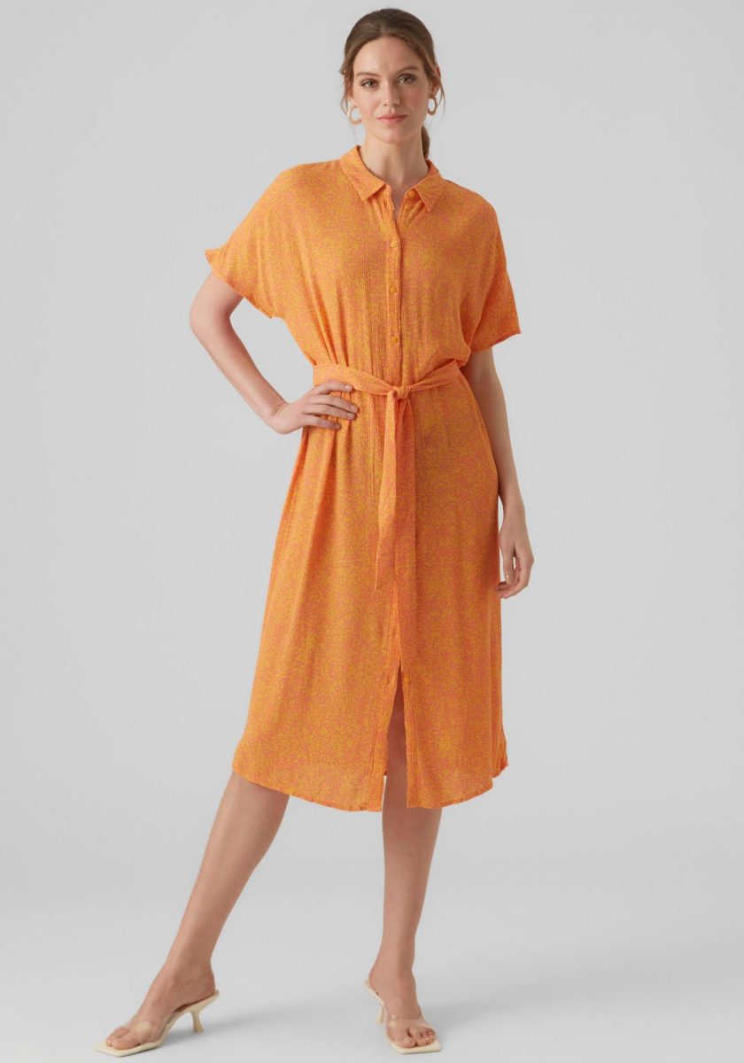 VERO MODA Jurk met overhemdkraag VMMENNY SS CALF SHIRT DRESS WVN GA