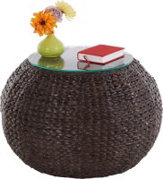 Home affaire Bijzettafeltje Cedarville van gevlochten waterhyacint, met glazen blad, diameter 60 cm